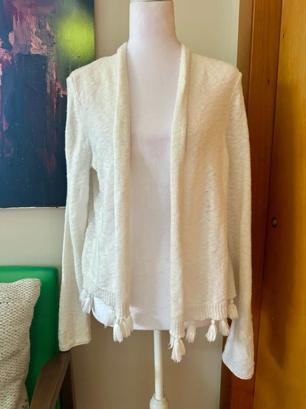 Lilly Pulitzer Cream Open-Front Tassel Hem Cardigan